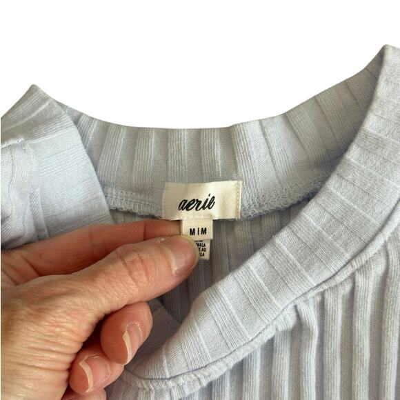 AERIE Light Blue Ribbed Tank Medium - Picture 2 of 3